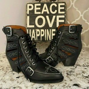 COACH Paisley Studded Leather Booties NIB Black Size 6.5